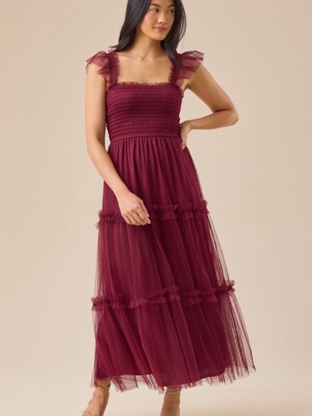 Altard State Kenna Tulle Maxi Dress in Wine